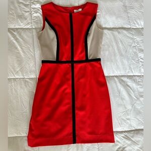 Calvin Klein Red, Cream and Black Colorblock Mini Dress